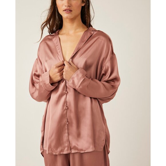 FREE PEOPLE Dreamy Days Solid PJ Set / Smoke Rose - Picture 4 of 10